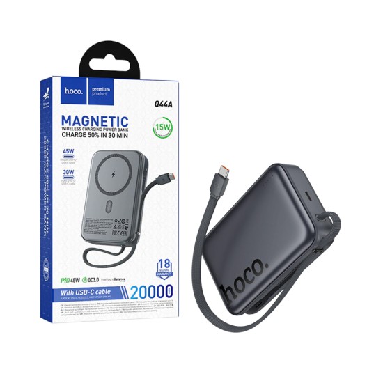 Hoco Magnetic Power Bank Q44A with Type-C Cable PD45W 20000mAh Gray